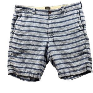 J Crew Men Stanton Linen Shorts Blue Stripe Preppy Nautical Coastal 35x9 G344